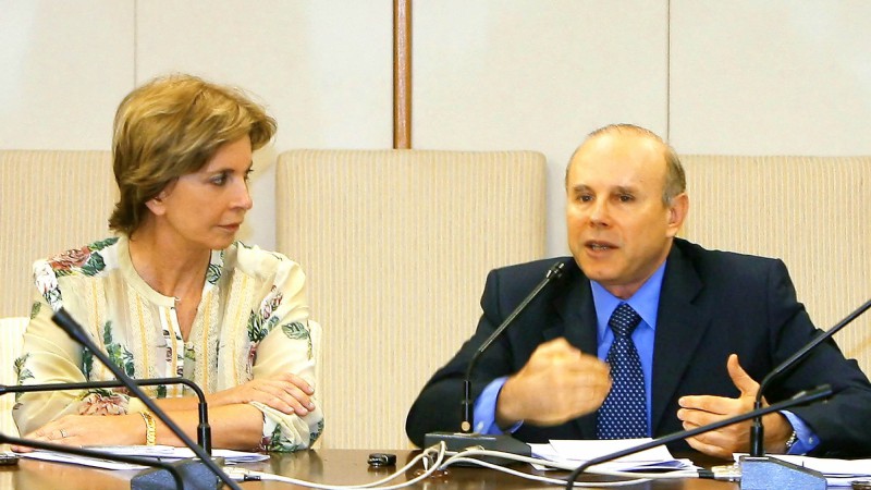 A governadora do Rio Grande do Sul, Yeda Crusius em audiência com o ministro da Fazenda, Guido Mantega.