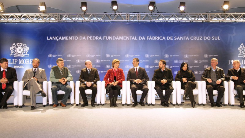 A governadora Yeda Crusius participa da cerim&ocirc;nia de lan&ccedil;amento da Pedra Fundamental da nova f&aacute;brica da fumageira Philip Morris, em Santa Cruz do Sul.