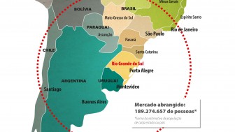 Mapa localiza o RS na América Latina
