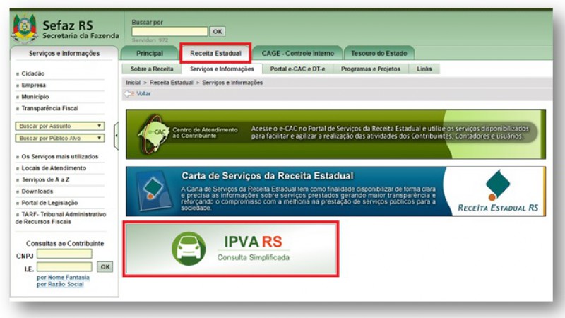 Receita Estadual disponibiliza consulta simplificada do IPVA