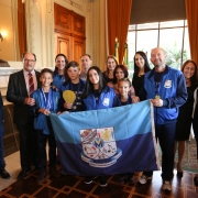 PORTO ALEGRE, RS, BRASIL 16.05.2018: O governador José Ivo Sartori recebeu, na tarde desta quarta-feira (16), em audiência, comitiva de alunos do município de Portão, vencedores da Fase Nacional da Olimpíada de Raciocínio Mind Lab. Foto: Karine Viana/Palá