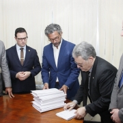 Os deputados Frederico Antunes (líder do governo), Luiz Henrique Viana, Mateus Wesp e Rodrigo Lorenzoni entregaram o projetos