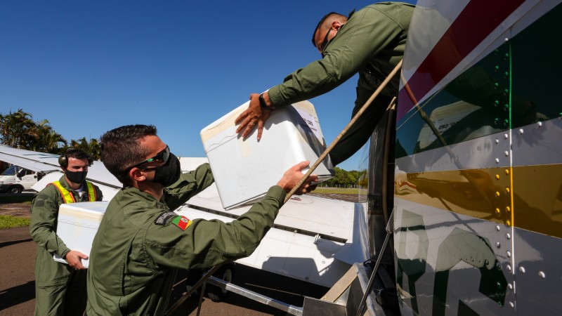 PORTO ALEGRE, RS, BRASIL, 08/02/2021 - A Secretaria da Sa&uacute;de (SES) iniciou, na manh&atilde; desta segunda-feira (08/2), a distribui&ccedil;&atilde;o de 193,2 mil doses da vacina CoronaVac &agrave;s Coordenadorias Regionais de Sa&uacute;de (CRSs). O lote, que chegou na manh&atilde; do &uacute;ltimo domin