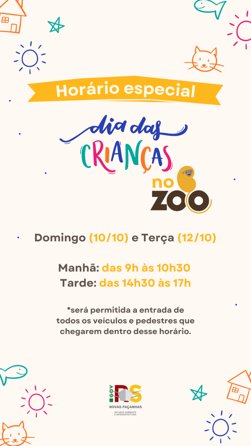 Parque Zoológico terá horário diferenciado no Dia das Crianças 1 dia das criancas zoo