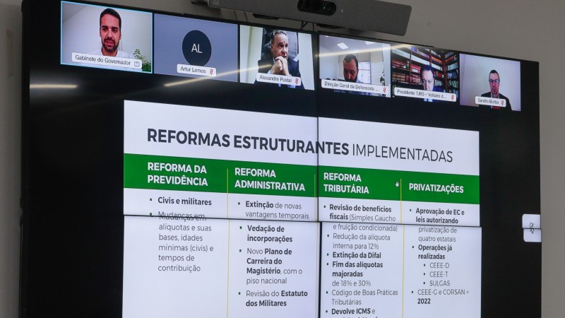 PORTO ALEGRE, RS, BRASIL, 28.12.2021 -Governador Eduardo Leite participa de reunião virtual com integrantes do Conselho de Estado e Imprensa para esclarecimento sobre o pedido de adesão do Rio Grande do Sul ao Regime de Recuperação Fiscal (RRF). Fotos: Itamar Aguiar/ Palácio Piratini