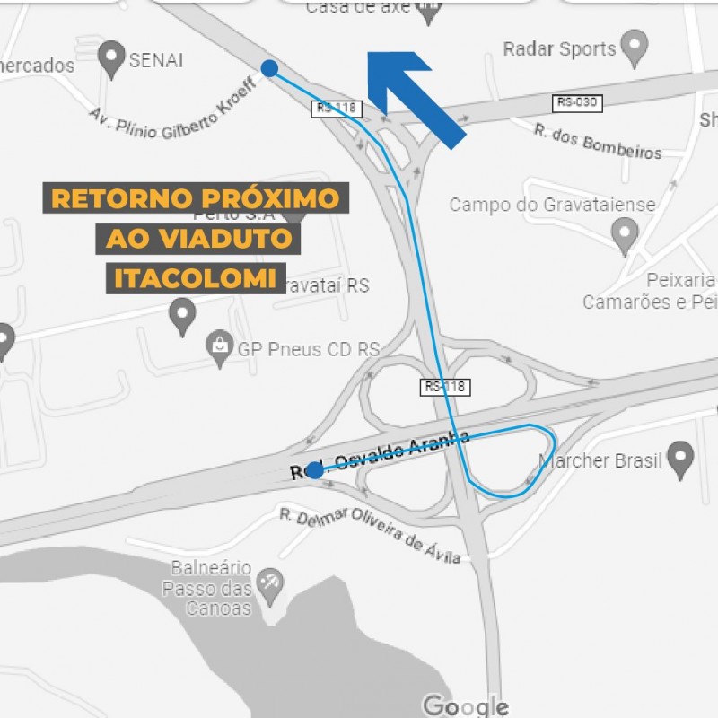 Desvio destinado a quem circula na Av. Centenário ou na BRS-290 (Freeway)