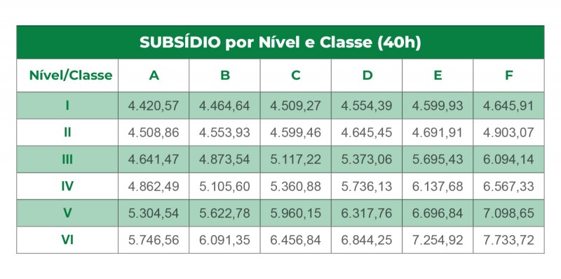 Subsídio por nível e classe