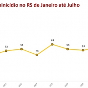 Gráfico em linha: Vítimas de feminicídio no RS de janeiro a julho de 2023