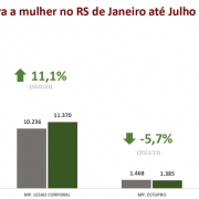 Gráfico em colunas: Violência contra mulher no RS de janeiro a julho de 2023.