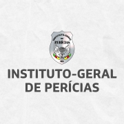 Card em fundo cinza, no qual está escrito Instituto-Geral de Perícias ao centro, logo abaixo do logo do IGP. No canto inferior direito está a logomarca utilizada pela gestão 2023-2026 do governo do Rio Grande do Sul.