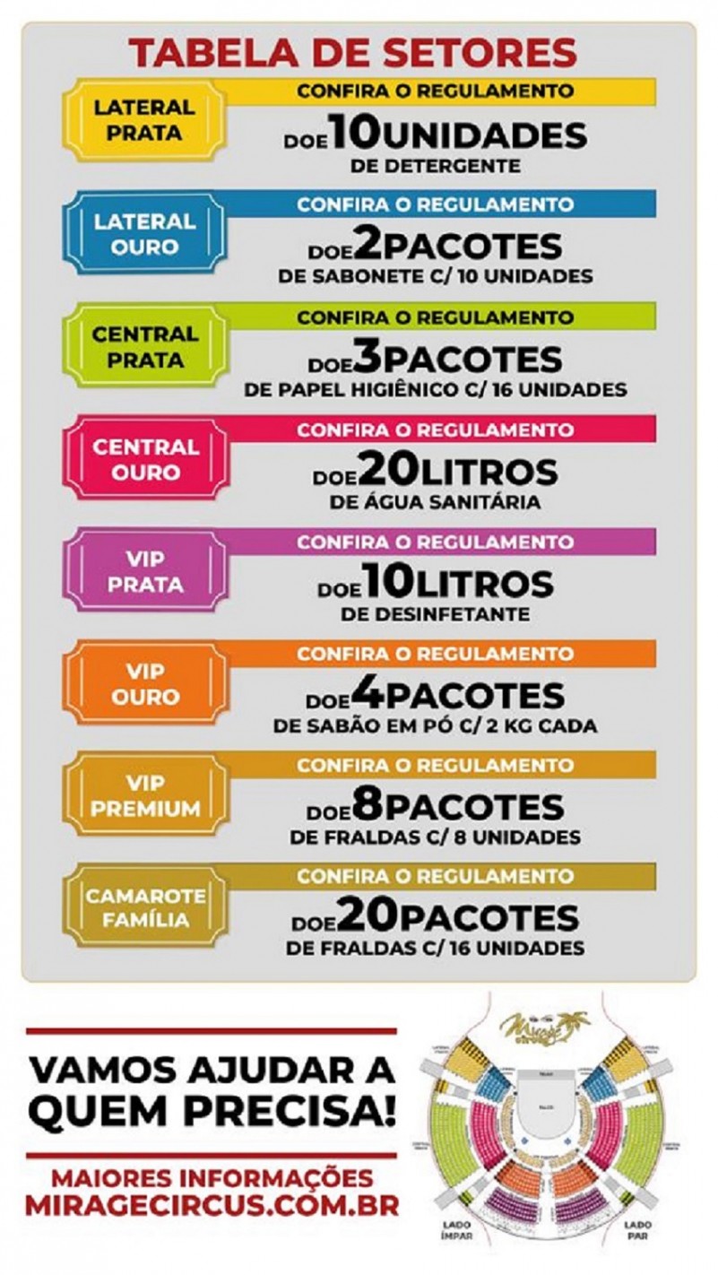 tabela ingressos e doações mirage circus 2023