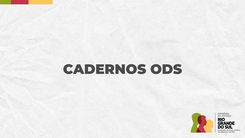 Contra fundo claro, o escrito Cadernos ODS aparece em letras escuras. No canto direito, está a logo do governo.