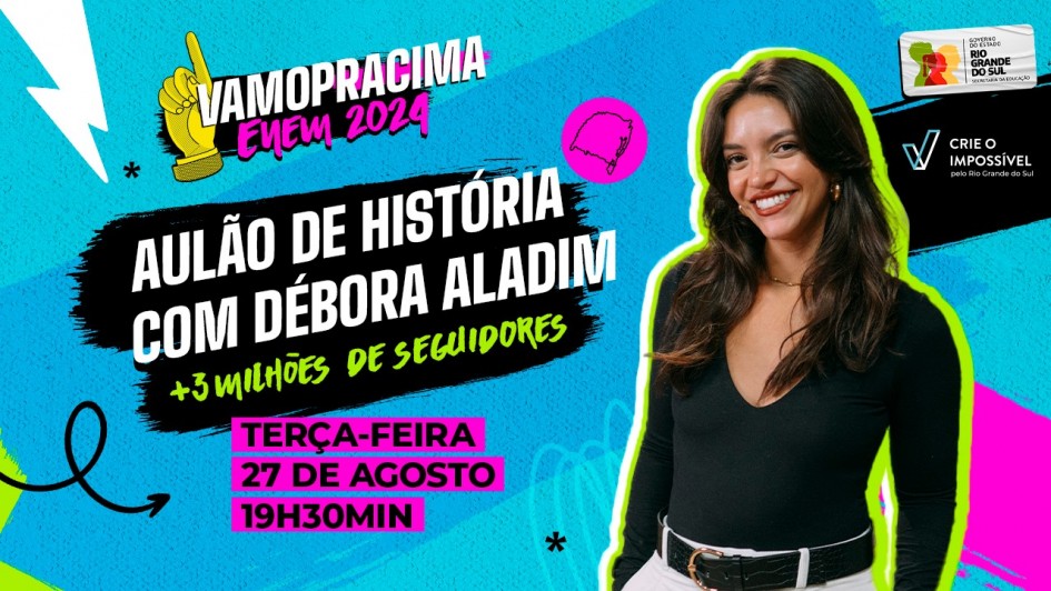 Card do aulão de História para o Enem com Débora Aladim.