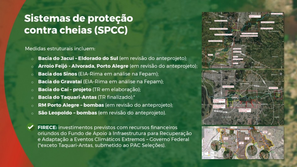 Informações sobre andamento dos projetos dos sistemas de proteção contra cheias.