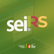 A imagem traz a marca do SEI RS, nas cores branca, verde, vermelha e amarela. O fundo do card é verde. Abaixo, em tamanho menor, há a marca da Secretaria de Planejamento, Governança e Gestão e do Governo do Estado do Rio Grande do Sul.
