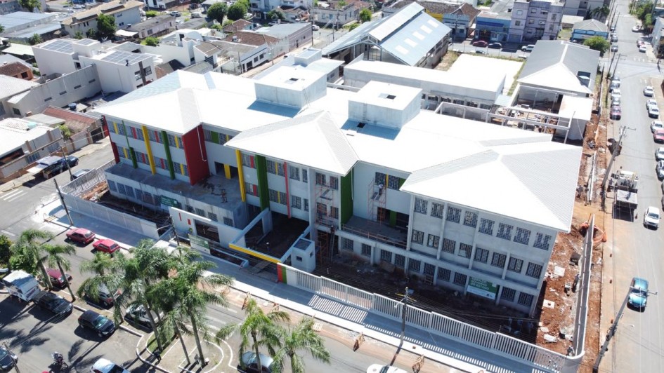 Foto mostra vista a&eacute;rea da EEEB Margarida Pardelhas, em Cruz Alta