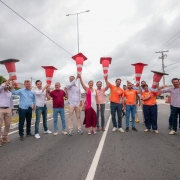 Governador Eduardo Leite e vice-governador Gabriel Souza entregam primeiro trecho duplicado da ERS-734, entre autoridades estaduais e locais em Rio Grande