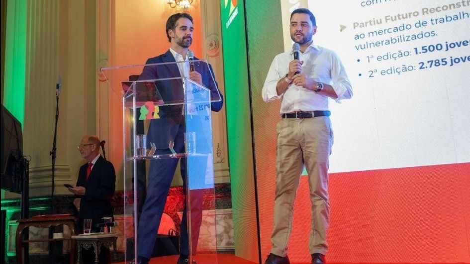 Eduardo Leite e Gabriel Souza anunciam novos contratos de batimetria para mapear rios e lagos do Litoral Norte e bacias do Jacu&iacute;.