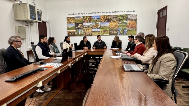 Foto mostra representantes da miss&atilde;o em reuni&atilde;o na Seapi.